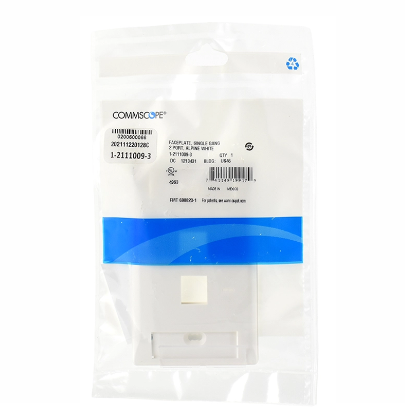 PLACA DE PARED COMMSCOPE 2 PTOS  FACEPLATE 2 PUERTOS AMP